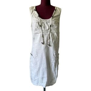 Yest Linen Dress size 10-12 Lagenlook Artist Slouchy Sleeveless Knee Length Neut